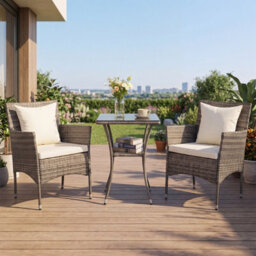 Costway 3 Pcs Patio Wicker Bistro Set W/ 2 Rattan Chairs Outdoor Conversation Furniture Set With Cushions-White - thumbnail 9
