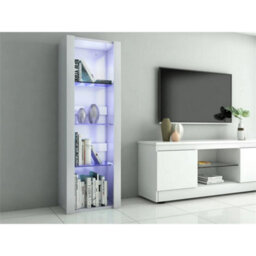 White Matt Body & White High Gloss Fronts Tall Cabinet Bookcase Display Shelf Unit - thumbnail 5