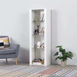 White Matt Body & White High Gloss Fronts Tall Cabinet Bookcase Display Shelf Unit - thumbnail 6