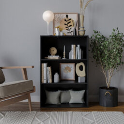 Urbn-Living Urbnliving 90Cm Height Wide 3 Tier Book Shelf Deep Bookcase Storage Cabinet Display Colour Black Dining Living Room - thumbnail 4