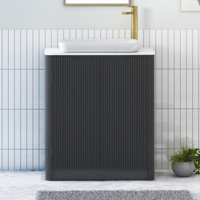 Royal Bathrooms Avenza 600mm Matt Obsidian Black Floor Standing Bathroom Vanity Unit 2 Door With Qubix Basin - image 1