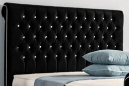 UKBEDFURNITURE Faye Black Plush Valvet Upholstered Bed Frame Only - Slatted Base - 48 Inch Headboard - thumbnail 2