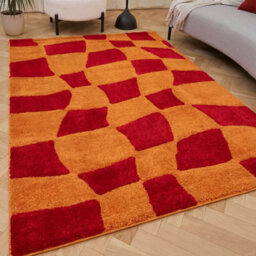 The Rugs Joli Red And Orange Chequered Rug Soft Dense Pile Easy To Clean And Pet Friendly For Living Rooms And Bedrooms - thumbnail 1
