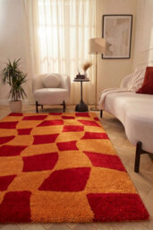 The Rugs Joli Red And Orange Chequered Rug Soft Dense Pile Easy To Clean And Pet Friendly For Living Rooms And Bedrooms - thumbnail 4