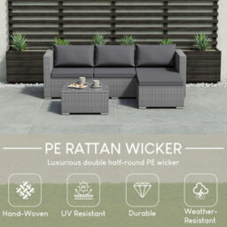 Lassic Garden Vida Hampton Grey 4 Seater Corner Rattan Garden Outdoor Ukfr Bistro Set - thumbnail 5