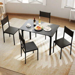 5 Piece Dining Set For 4 Rectangular Wood Table With 4 Chairs Metal Frame - thumbnail 5