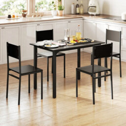 5 Piece Dining Set For 4 Rectangular Wood Table With 4 Chairs Metal Frame - thumbnail 4