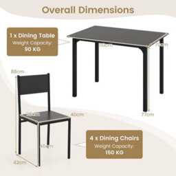 5 Piece Dining Set For 4 Rectangular Wood Table With 4 Chairs Metal Frame - thumbnail 2