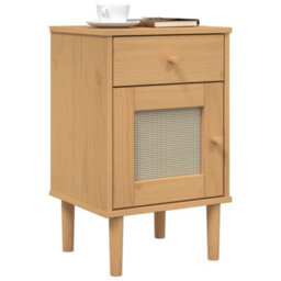 Berkfield Bedside Cabinet Senja Rattan Look Brown 40X35X65 Cm Solid Wood Pine - thumbnail 3