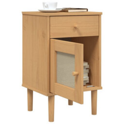 Berkfield Bedside Cabinet Senja Rattan Look Brown 40X35X65 Cm Solid Wood Pine - thumbnail 4