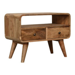 Artisan Furniture Solid Wood Mini Curved Oak-Ish Media Unit, 2 Drawers & 1 Open Slot, Beige - thumbnail 3