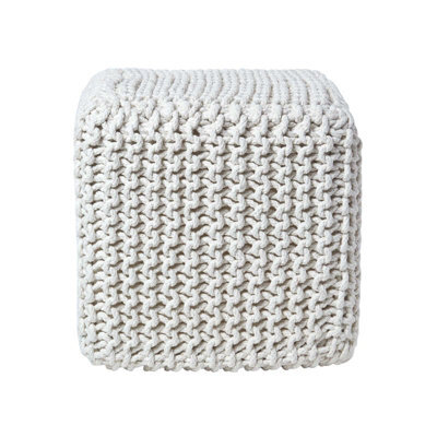 Homescapes Natural Kintted Cube Pouffe Footstool, Handmade Cotton Pouf, Ottoman, Footrest For Living Room, Bedroom Or Lounge - image 1