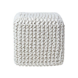Homescapes Natural Kintted Cube Pouffe Footstool, Handmade Cotton Pouf, Ottoman, Footrest For Living Room, Bedroom Or Lounge