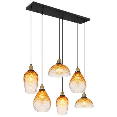 Luminosa Lighting Luminosa Salvy Cluster Pendant Ceiling Light Matt Black Amber Glass Shade 6X E27 - image 1