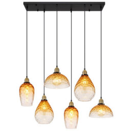 Luminosa Lighting Luminosa Salvy Cluster Pendant Ceiling Light Matt Black Amber Glass Shade 6X E27 - thumbnail 3
