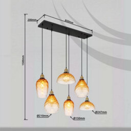 Luminosa Lighting Luminosa Salvy Cluster Pendant Ceiling Light Matt Black Amber Glass Shade 6X E27 - thumbnail 6