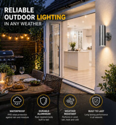 Shopnbits Outdoor Wall Light Silver Stainless Steel Up Down Lamp Ip65 Waterproof With Warm White Gu10 Bulbs Included - thumbnail 4
