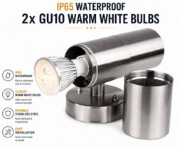 Shopnbits Outdoor Wall Light Silver Stainless Steel Up Down Lamp Ip65 Waterproof With Warm White Gu10 Bulbs Included - thumbnail 6