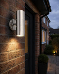 Shopnbits Outdoor Wall Light Silver Stainless Steel Up Down Lamp Ip65 Waterproof With Warm White Gu10 Bulbs Included - thumbnail 5