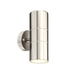 Shopnbits Outdoor Wall Light Silver Stainless Steel Up Down Lamp Ip65 Waterproof With Warm White Gu10 Bulbs Included