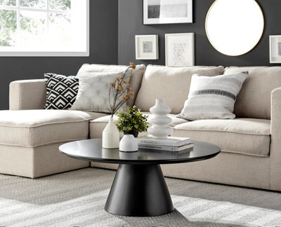 Furniturebox Palma Round Black Coffee Table With Pedestal Pillar Base And Semi-Matte Finish For Modern Minimalist Industrial Look - image 1