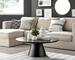 Furniturebox Palma Round Black Coffee Table With Pedestal Pillar Base And Semi-Matte Finish For Modern Minimalist Industrial Look - thumbnail 1