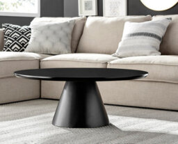 Furniturebox Palma Round Black Coffee Table With Pedestal Pillar Base And Semi-Matte Finish For Modern Minimalist Industrial Look - thumbnail 2