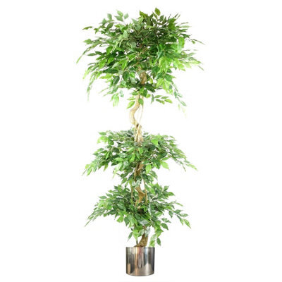Leaf Artificial Ficus Triple Ball Tree 6Ft Silver Metal Planter - image 1