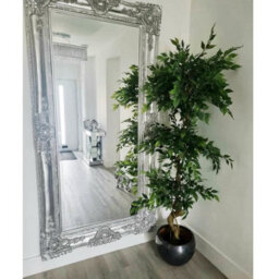 Leaf Artificial Ficus Triple Ball Tree 6Ft Silver Metal Planter - thumbnail 5