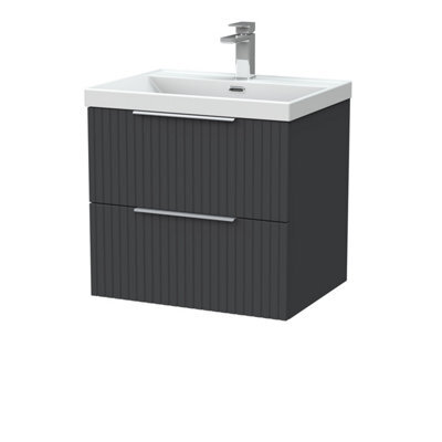 Balterley Callingwood Contemporary Wall Hung 2 Drawer Vanity Unit With Thin-Edge Ceramic Basin , 600mm, Dark Grey - image 1