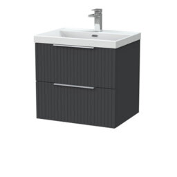 Balterley Callingwood Contemporary Wall Hung 2 Drawer Vanity Unit With Thin-Edge Ceramic Basin , 600mm, Dark Grey - thumbnail 1