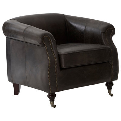 Orsina Grey Leather Winged Armchair,wingback Ocassional Chair,accent Chair,upholstered Chair With Stud Detail - image 1
