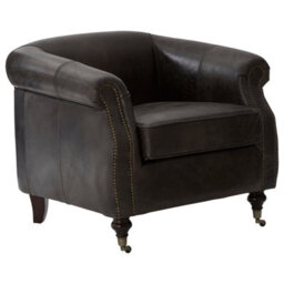 Orsina Grey Leather Winged Armchair,wingback Ocassional Chair,accent Chair,upholstered Chair With Stud Detail