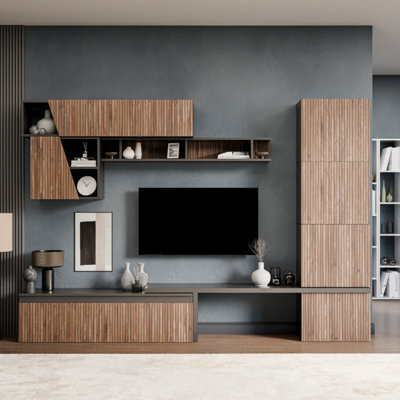 Decorotika Reims  Moduler Modern Tv Unit Wall Mount Customizable Layout Black Alina - image 1