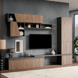 Decorotika Reims  Moduler Modern Tv Unit Wall Mount Customizable Layout Black Alina - thumbnail 2