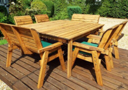 Charles Taylor Trading Charles Taylor 8 Seater Wooden Square Table & 4 Chairs 2 Benches Parasol Green - thumbnail 2