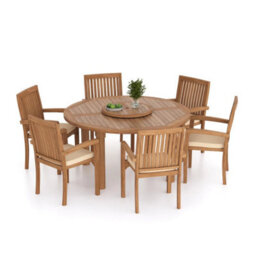 Eterna Cannes Teak Garden Outdoor Dining Table & 6 Seat Chair Set - With Green Cushions - thumbnail 5