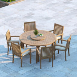 Eterna Cannes Teak Garden Outdoor Dining Table & 6 Seat Chair Set - With Green Cushions - thumbnail 3