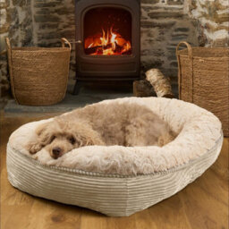 OHS Faux Fur Dog Bed Washable Plush Soft Fleece Ribbed Pet Basket Cushion Warm Cosy - thumbnail 2