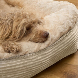 OHS Faux Fur Dog Bed Washable Plush Soft Fleece Ribbed Pet Basket Cushion Warm Cosy - thumbnail 3