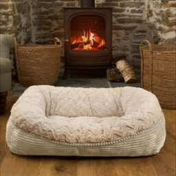 OHS Faux Fur Dog Bed Washable Plush Soft Fleece Ribbed Pet Basket Cushion Warm Cosy - thumbnail 4
