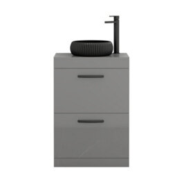 Royal Bathrooms Turin 800mm Freestanding Bathroom Vanity Unit With Sink 2 Drawer Indigo Grey Gloss & Milan Black Countertop Basin - thumbnail 5