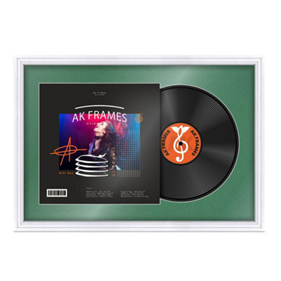 "AK Frames 25X17"" White Step Vinyl Record Frame With Emerald Mount For 12 Inch Lp Cover & Disc - Overlapped Design" - image 1