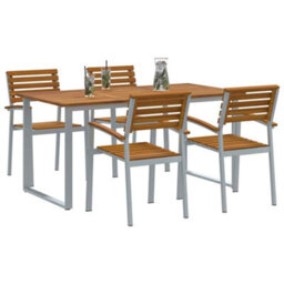 Berkfield Garden Dining Set 5 Pcs Grey And Brown Solid Acacia Wood - thumbnail 3