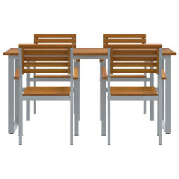 Berkfield Garden Dining Set 5 Pcs Grey And Brown Solid Acacia Wood - thumbnail 7