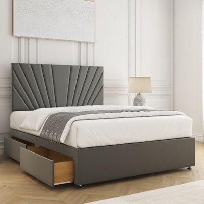 Bsspoke Maria Divan Bed Set In Grey Plush Velvet With 24Inch Headboard 4 Drawers & Mattress In Double Small Double King 6Ft - image 1