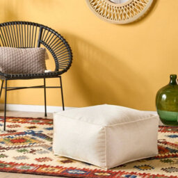 Beliani Off-White Woven Cube Pouffe 50 X 50 X 30 Cm - Eps Bead Filled Footstool And Extra Seat - thumbnail 2
