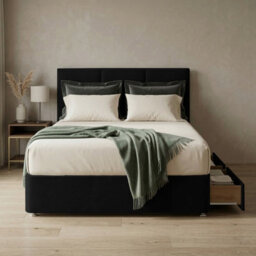 Adore Designs Alton Plush Velvet Divan Bed, Headboard & Mattress - 3Ft Single - Black - 2 Drawers Same Side - thumbnail 1