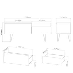 Anzio Matt Dusk Grey Media Unit With 2 Drawers, (H)51.6Cm X (W)127.9Cm X (D)39.3Cm - thumbnail 8