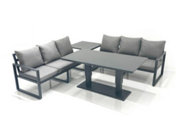 Fimous 6 Seater Aluminium Outdoor Garden Furniture Set With Adjustable Rising Lifting Dining Table 3 Seater Sofa Side Table - thumbnail 2
